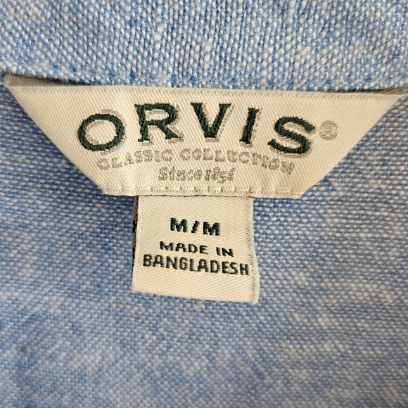 Orvis Woman Size M Linen Blend Button Up Blouse Roll Tab Sleeve Beachy Colorful - Picture 4 of 9